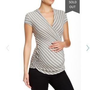 Lilac Maternity - Crossover Top (Dark Grey/White)